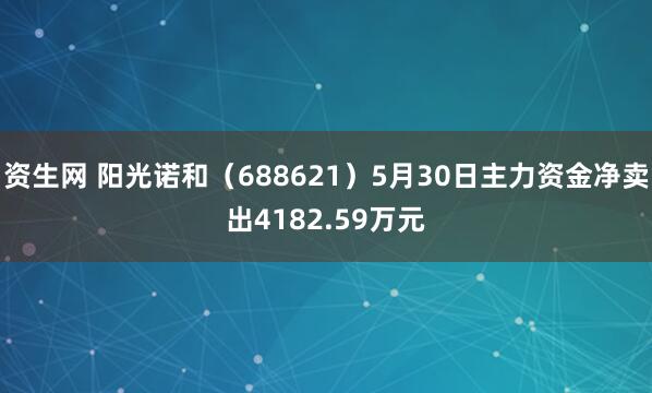 资生网 阳光诺和（688621）5月30日主力资金净卖出4182.59万元